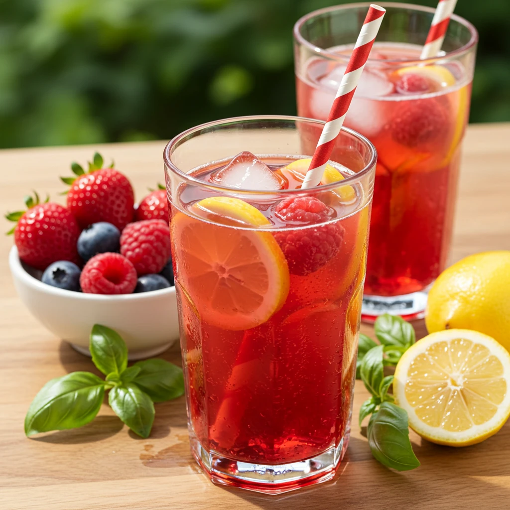Limonada de Frutas Vermelhas com Manjericão