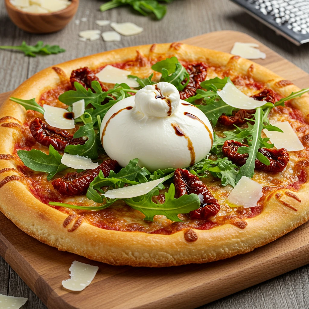 Pizza de Rúcula com Tomate Seco e Burrata