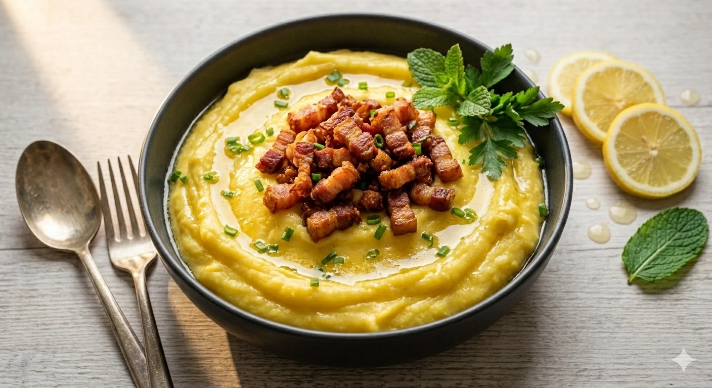 Purê de Mandioquinha com Bacon Crocante