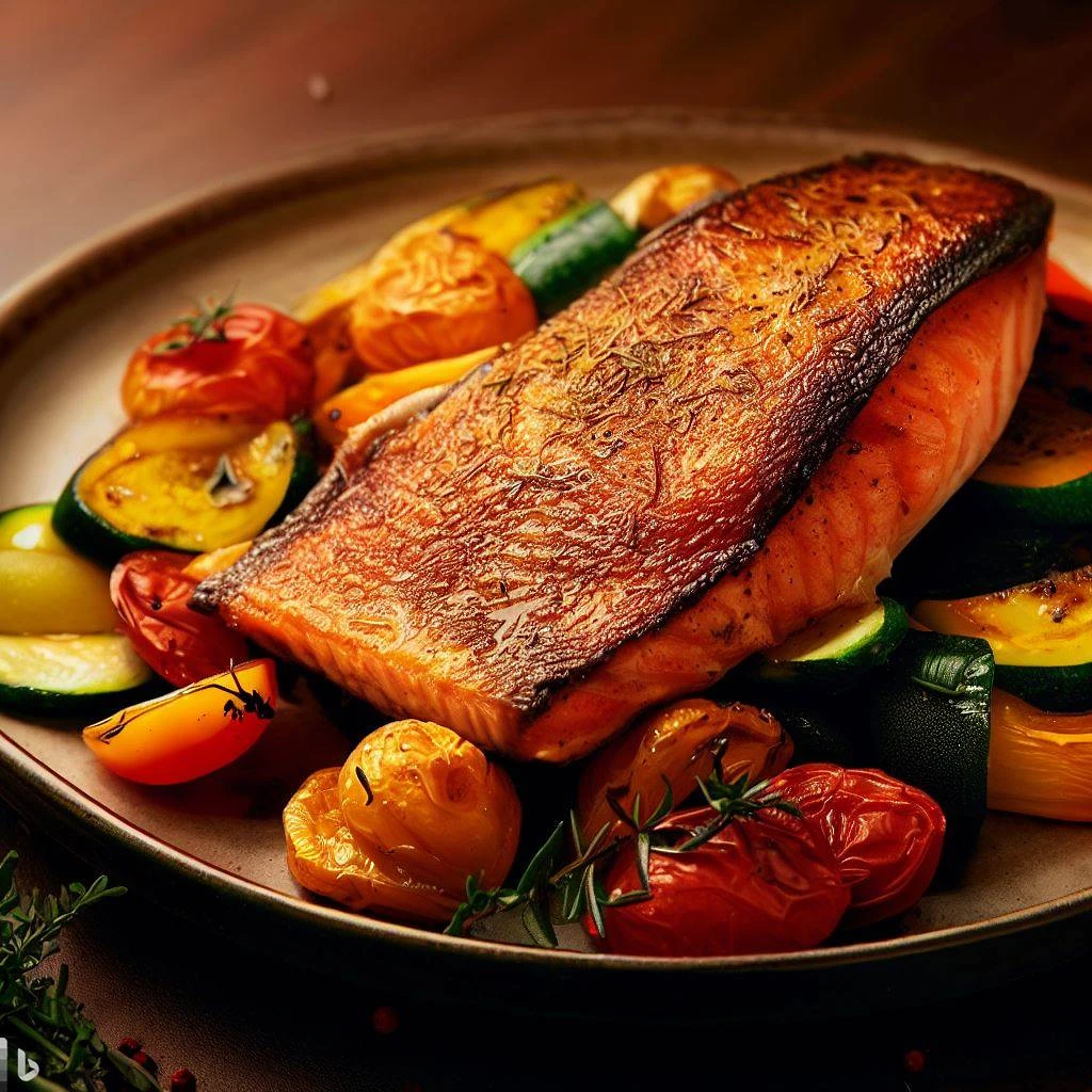 Salmão Assado com Legumes