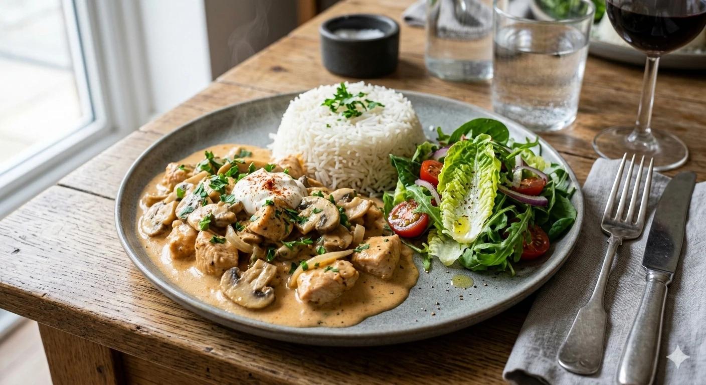 Receita de Strogonoff de Frango com Cogumelos Frescos